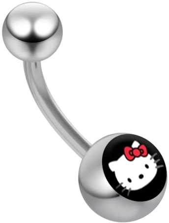 Monster Piercing Hallo Kitty auf schwarzem Hintergrund 316L Chirurgenstahl 14 Gauge Banana Belly Bar Schmuck