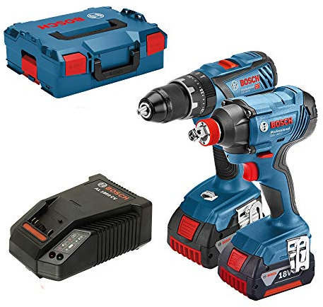 Bosch Professional 18V System Cordless Combi Set: GSB 18V-28 + GDX 18V-180 (incl. 2x GBA 4.0Ah Batteries, Charger GAL 1860 CV, L-BOXX)