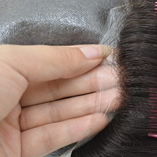 Hairnotion Maenner Haarteil Toupet Super dünne Haut Schwarz 1# Echthaar Perücke für Männer