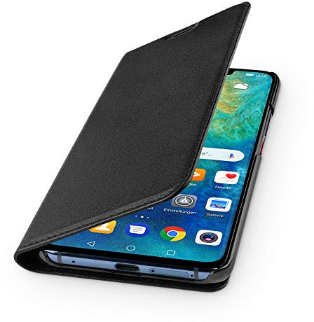 WIIUKA Echt Ledertasche -TRAVEL- für Huawei Mate 20 PRO, mit Kartenfach, extra Dünn, Tasche Schwarz Premium Design Leder Hülle