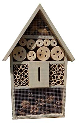 1x XL insektenhotel, Bienenhaus Spitzdach Klassik mit Standfuß UND TRÄNKE insektenhotel grau