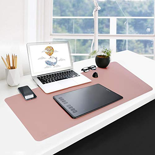 GUBEE PU-Leder Multifunktionsbüro-Schreibtischunterlage Mauspad,Wasserdichte rutschfeste Anti-Schmutz-Mausunterlage für Büro und Zuhause, Reisen-Size 800x400x2mm (Rosa+Silber)