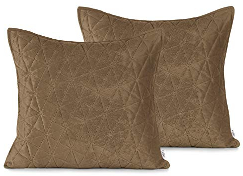 AmeliaHome 2 Kissenbezüge 45x45 cm Cappuccino Steppung Velvet Samt Laila