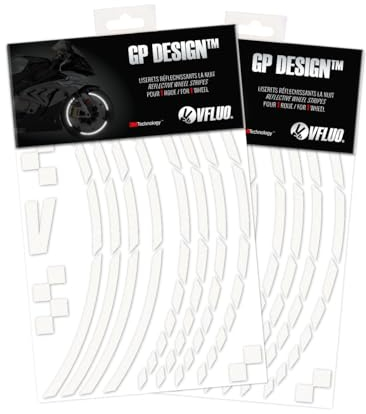 VFLUO - 2 x Kit Reflektierende Felgenrandaufkleber GP Motorrad, Aufkleber für 2 Räder 3M™-Technologie™, 360°-Kreis - Hohe Sichtbarkeit von der Seite – Diskret und Design – Einfache Installation
