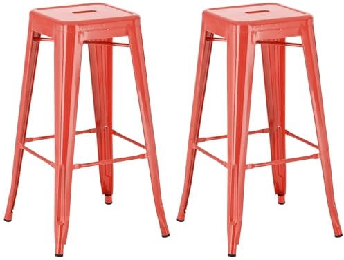 CLP 2er Set Barhocker Joshua I Stapelbare Tresenhocker aus Metall I Barstühle mit Fußstützen I Sitzhöhe 76 cm I Stapelhocker, Farbe:rot