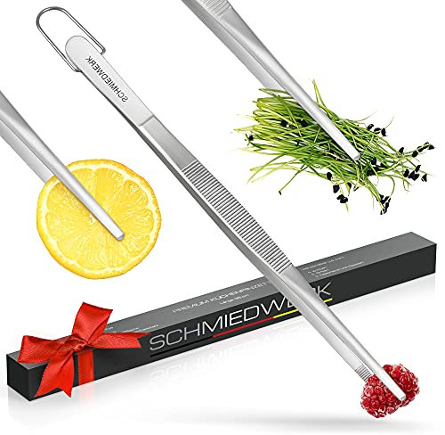 SCHMIEDWERK - Alicates de cocina (acero inoxidable, 20 cm, cocina, grill, cocina, cocina, pasadores decorativos con ojal para colgar como utensilio de cocina