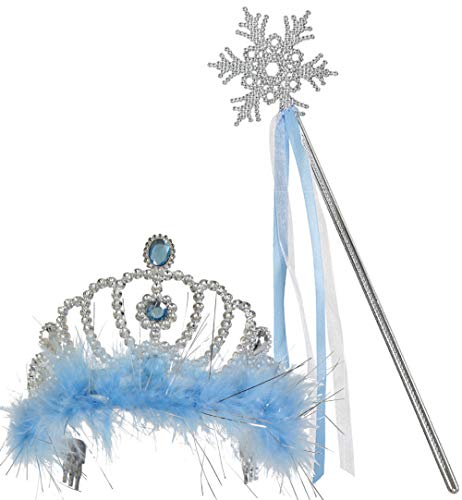 KarnevalsTeufel Zubehör-Set Eisprinzessin, 2-TLG Diadem und Stab Tiara Eiszauber Märchen Fee Feenstab Märchenstab Eiskristall Königin Prinzessin
