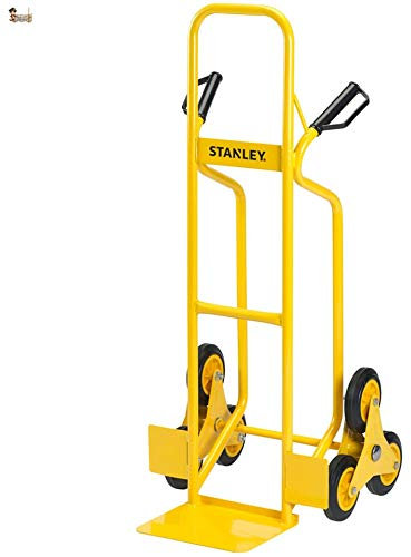 BricoLoco Carretilla escaleras. Sube y salva escalones. Para subir y bajar carga hasta 200 kgs. Tres ruedas. Robusta y resistente. Chásis de acero. Mango con protección nudillos.