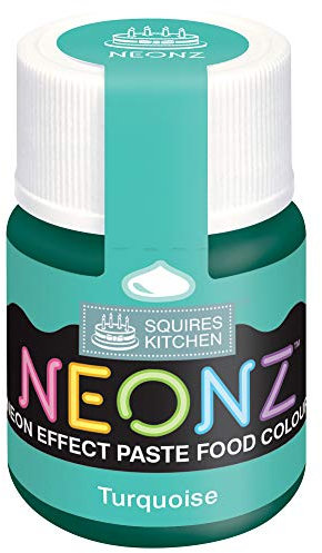 Squires Kitchen NEONZ Neon Effect Turquoise Food Colouring Paste, Concentrated Food Colour for Use with Sugarpaste, Icing, Fondant, Modelling Paste, Buttercream, Royal Icing, Cake Mixes and More - 20g