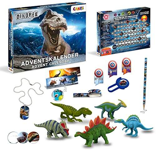 CRAZE DINOREX Adventskalender Kinder - Dino Spielzeug Adventskalender, Weihnachtskalender mit Dino Figuren & Schreibwaren-Zubehör