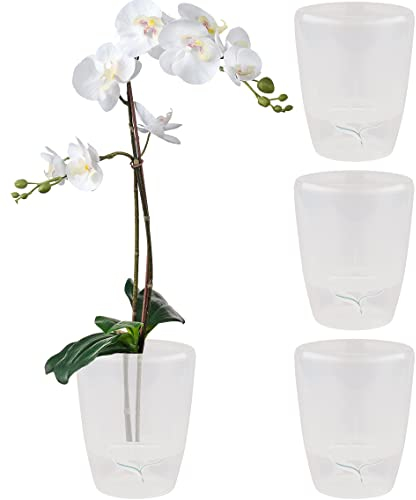 Santino 4er-Set Selbstbewässernder Topf mit Dochtsystem und Wasserstandsanzeige für den Innenbereich, Orchideentopf D 15cm (Transparent, 2L)