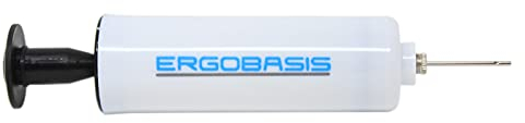 Ergobasis Ballpumpe für Nadelventile von Bällen, kompakte tragbare Größe, weiß mit blauem Logo
