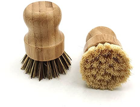Lichi 2 Stück Scheuerbürsten, umweltfreundlich, Bambus, rund, Mini-Spülbürste, natürliche Scheuerbürste, Schrubber, Reinigungsset für Geschirr, Gemüse, Badezimmer, Haushaltsreinigung