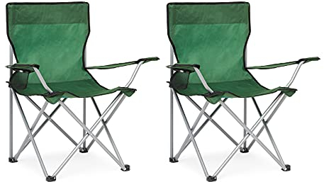Intimate WM Heart Klappbarer Campingstuhl 2er Set, Angelstuhl Faltstuhl Tragbarer Outdoor Gartenstuhl, Angelhocker mit Armlehnen und Getränkehalter und Tragetasche, für Camping (Grün)