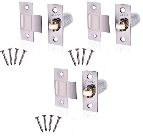 Adjustable Roller Catch Spring Loaded Latch Lock for Internal Doors | Nickel Plated | Pack of 3