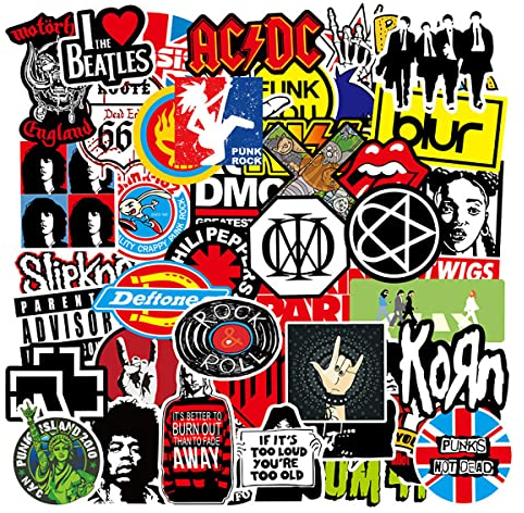 Aufkleber Sticker Set 100 Stück Rock Band Punk Aufkleber Heavy Metal Punk Musik Band Wasserdicht Vinyl Stickers Bomb für Auto Motorräder Skateboard Scooter Laptop Koffer Helm