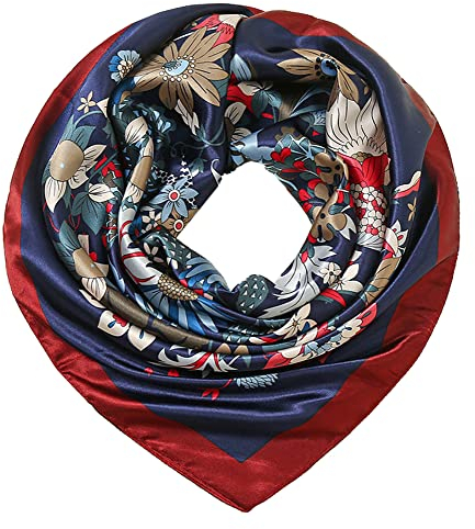 MAIRY Bandana Tuch Damen Große Quadratische Fleckschals Kopftuch Vierecktuch Satin Haarschal Halstuch Frauen 90x90cm M0403