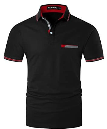 LIUPMWE Herren Poloshirts Kurzarm Baumwolle Polo Shirts Polohemd Männer Slim Fit Golf T-Shirt Mit Taschen S-XXL,L,Schwarz