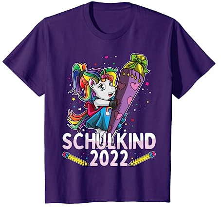 Kinder Einschulung Schulkind 2022 Einhorn Schultüte lila Mädchen T-Shirt