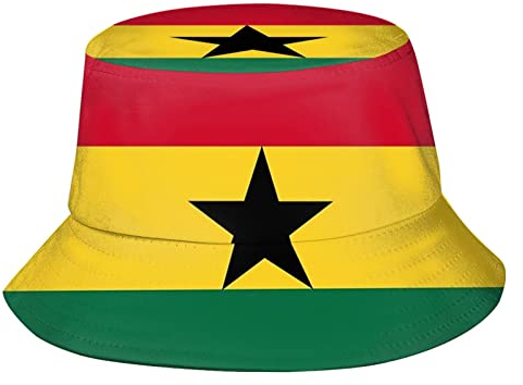 Niedliche Flagge, Fischerhüte, modische Sonnenmütze, verstaubar, patriotischer Fischerhut für Damen und Herren, Ghana-Flagge, a01, Einheitsgr��e