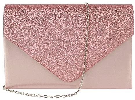 MEGAUK Damen Clutch Glitzer Elegant Abendtasche Glänzend Handtasche Envelope Tasche Strass Unterarmtasche mit Kette für Hochzeit Wedding Prom Party