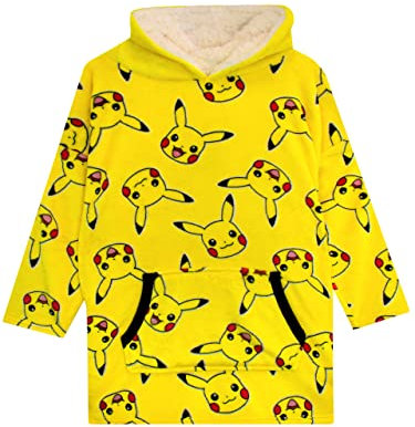 Pokemon Kinder Bettdecke Kapuzenpullover Übergroße Fleece Pikachu Gelb Einheitsgröße Für Jungen oder Mädchen