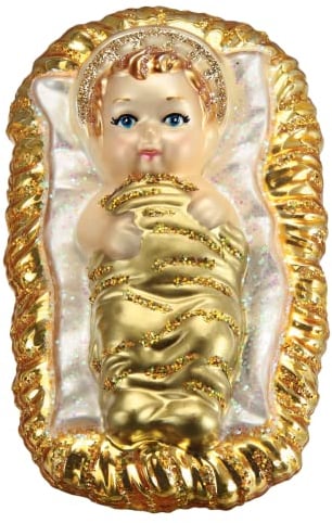 Old World Christmas Jesuskind in Krippe Glas geblasen Ornament für Weihnachtsbaum