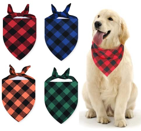 Tsathoggua Dog Bandanas 4 Pack - Stylish Dog Triangle Bibs Scarf - Classic Checkered Cotton Neckerchief Bandana for Small, Medium, and Large Dogs - Washable and Durable - Adjustable Fit