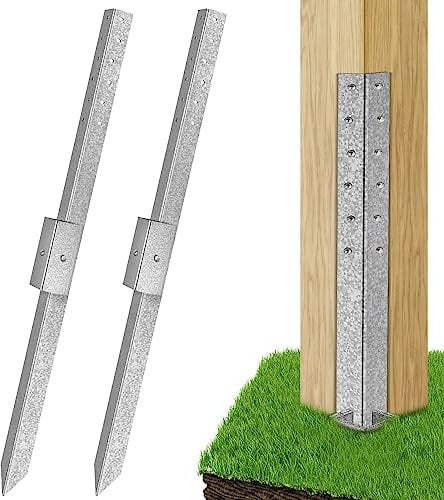 Pack of 2 Fence Post Repair - 2024 New Upgraded Fence Post Anchor Ground Spike for Repair Tilted/Broken Wood Fence Post, Easy to Install & Double Firm