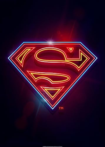 Displate Offiziell DC Comics MetallPoster Magnetische Befestigung Inklusive Lizenziert Bilder Hochwertiges Poster Symbols Of Hope - Superman Neon 45 cm x 32 cm