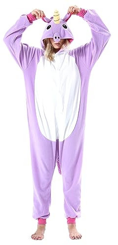 NaVarch Karneval Kostüm Pyjamas Tier Onesie Cosplay Jumpsuit Damen Herren Faschingskostüme Nachtwäsche Halloween Kostüm Neu Lila Einhorn