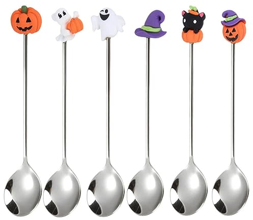 UPKOCH 6 Stück Halloween-Löffel Kürbis Hexenhut Geisterlöffel Dessertlöffel Kaffeelöffel Eislöffel Teelöffel Rührlöffel Für Halloween Zuhause Party Silber