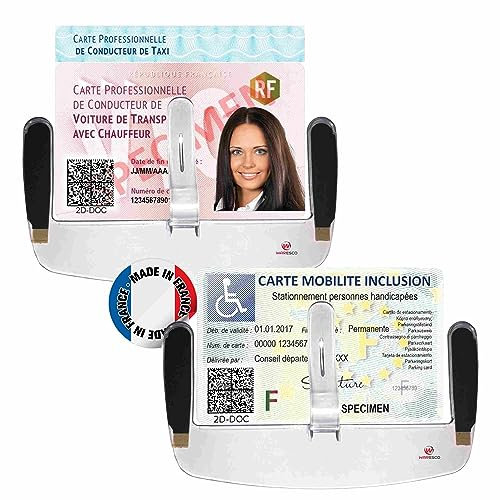 Porte Carte Pare Brise Handicapé PMR VTC Taxi | Support Carte HANDICAPE | PMR | VTC | Permis Taxi - Ambulance | Ticket de stationnement | Support Autocollant | Carte Professionnelle (GARANTIE) (2)