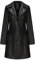 GITVIENAR Damen Langarm Leder Trenchcoat, Lange Lederjacke mit Stehkragen und Einreiher, Eleganter Mantel für Frauen (Schwarz,XXL)