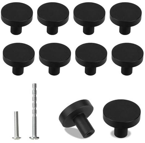 DIVINA VITAE 10 Pcs Black Drawer Knobs Round Cabinet Door Knobs Matte Black Single Hole Drawer Knob for Cabinets and Drawers Round