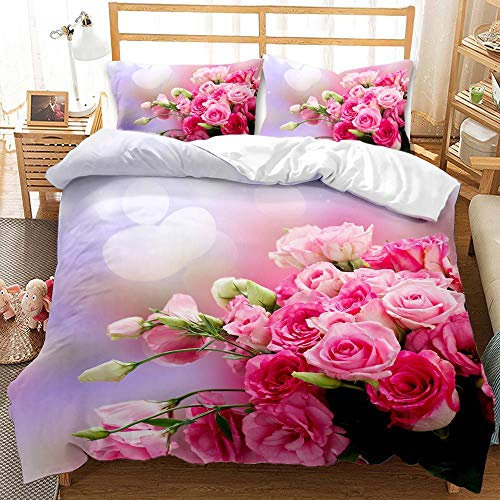TSOPEFI Parure de lit imprimée en 3D avec Housse de Couette et Housse de Couette de Rose esthétique Romantique pour Couple, décoration de Chambre à Coucher, pour Filles