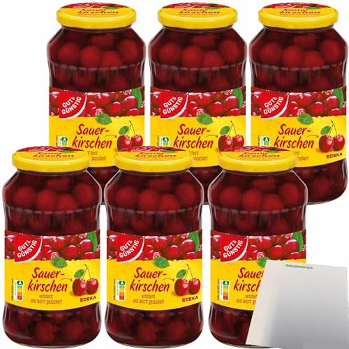 Gut&Günstig Sauerkirschen leicht gezuckert entsteint 6er Pack (6x680g Glas) + usy Block