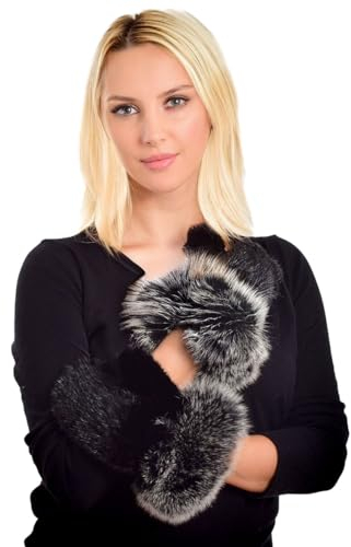 FOX FASHION Damen schwarz Pelz Handschuhe aus Echtfell Fuchsfell Fuchs Fell Rex Kaninchenfell