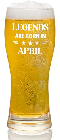 Joymaking Beer Glass Birthday Gifts for Men - Legends are Born in April, Mens Birthday Gifts, Gifts for Men Birthday Present, Gifts for Him Who Has Everything, Gifts for Men Birthday Unique 15oz