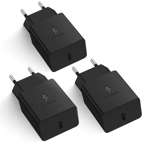 3-Pack Caricatori USB C per Samsung Galaxy S23 S22 S21 S20 fe S10 S10e S9 S8 A54 A53 A52 A51 A34 A14 e Telefoni Cellulari Della Serie M, PD Adattatore di Alimentazione Universale a Ricarica Rapida