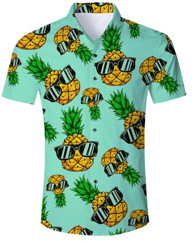 ALISISTER Funky Chemise Hawaïenne Homme 3D Ananas Imprimer Casual Bouton à Manches Courtes Hawaïen Fleur Shirt Aloha Chemise de Plage L