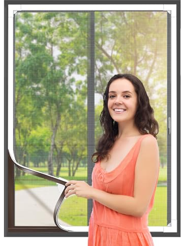 Flintronic Adjustable DIY Magnetic Fly Screen Window, 1x1M Fibergalss Mesh Mosquito Netting, Fly Screen for Window with Full Frame Magnetic Strip, Easy Install Keep Bugs/Flys/Mosquitoes Out, White