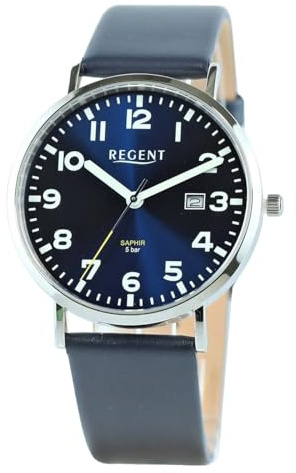 REGENT Herren Armbanduhr Analog Lederarmband blau UR1114076 Analoguhr