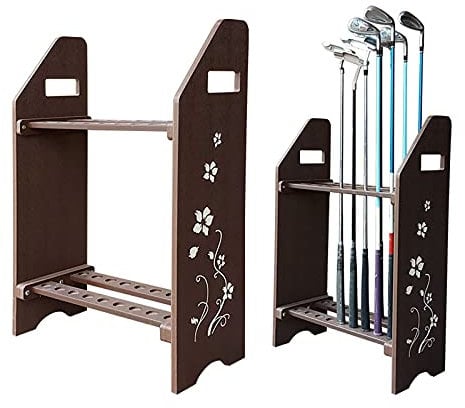 DYBHSD Golf Club Stand Organizer Indoor/Outdoor, Wooden Golf Club Storage Rack 18-Hole, Golf Club Floor-Standing Display Rack for Garage Home Office vision