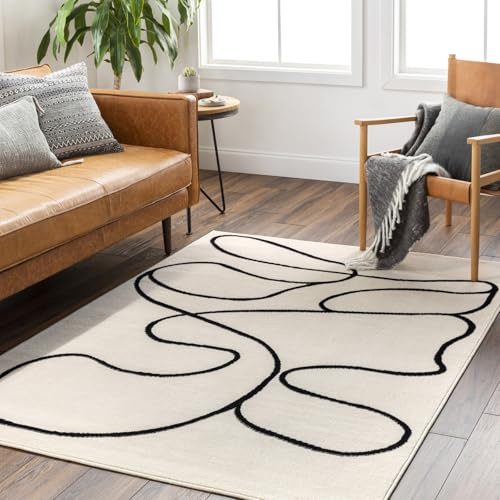 Livabliss Lylou Abstract Rug, Living Room, Soft – 140x200 cm, Ivory & Black