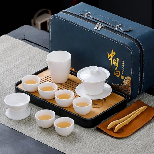 REOWONU Juego de té chino tradicional, juego de té chino gongfu para adultos, juego de té Gaiwán con 6 tazas (blanco puro, 6 tazas)