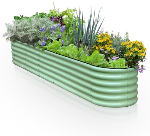 Hortem Raised Beds for Garden, 284 * 60 * 45cm, Deep Large Metal Raised Planter Outdoor for Free Assembly with Ease, Galvanized Raised Garden Bed for Vegetables, Flowers and Herbs,Green