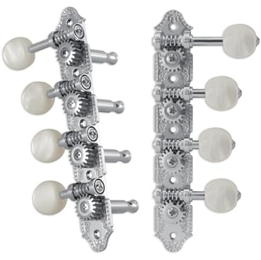 Grover 409FC Professional Mandolin Standard F-Style Machine Heads with Pearloid Button - Standard, 4 + 4 - Chrome