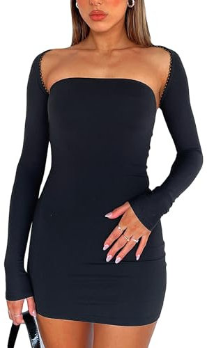 Coloquin Bolero Shrug for Women Long Sleeve Shrug Cardigans Lace Trim Bolero Jackets for Dress Black S