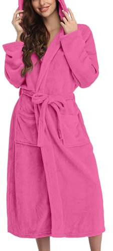 Peignoir à capuche en tissu éponge pour femme - Long et moelleux - Léger - Grandes tailles - Peignoir kimono à capuche - Confortable et doux - Combinaison de loisirs, rose, XX-Large
